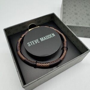 Steve Madden Men's Brown Braided Leather Bracelet Gold Tone Magnetic Clasp